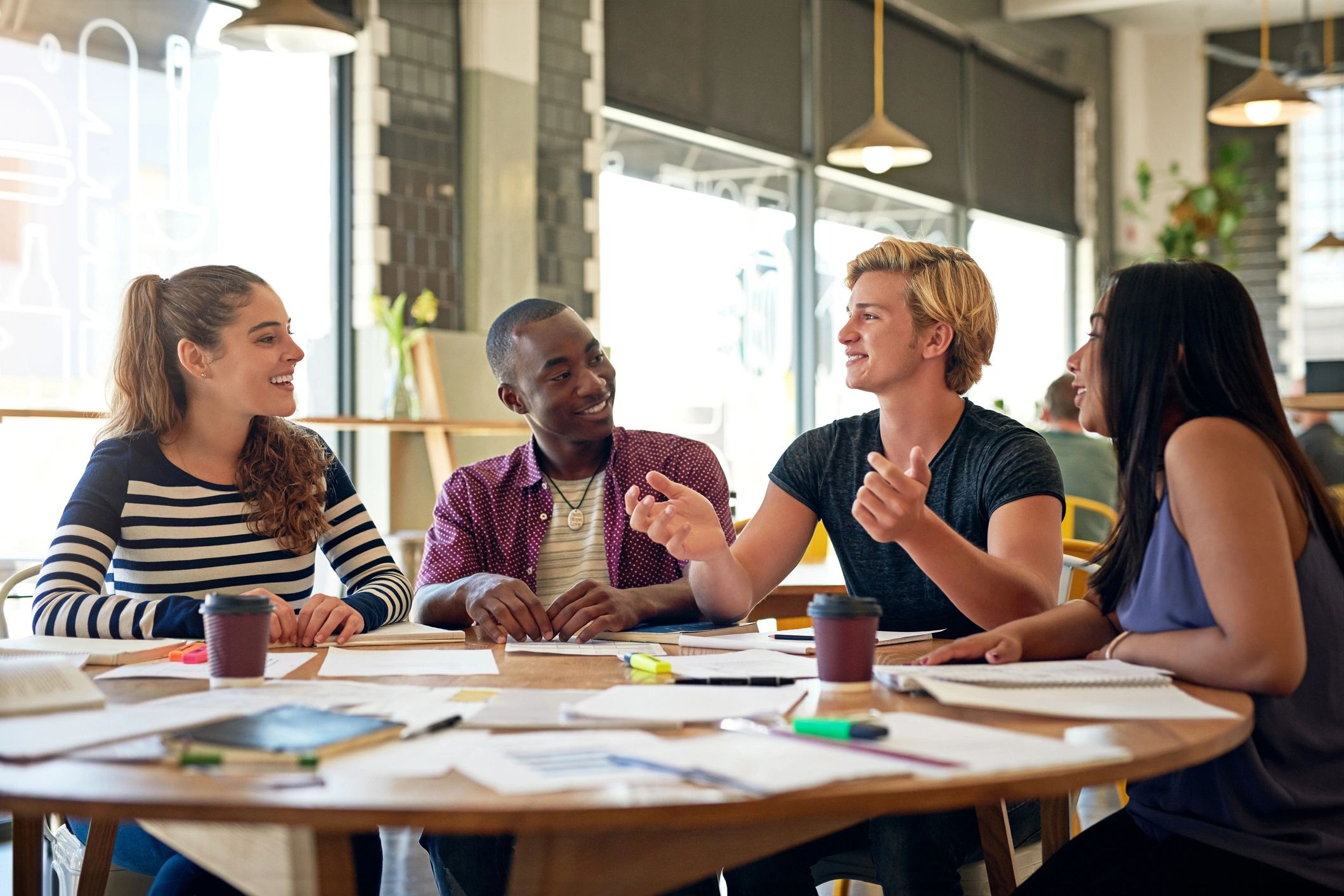 Group discussion in a warm, conversational setting